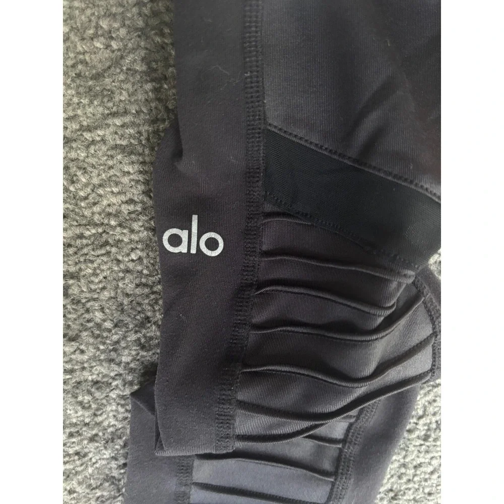Alo Moto Leggings Women XXS Black High Waist Ribbed Panel Activewear Outdoor